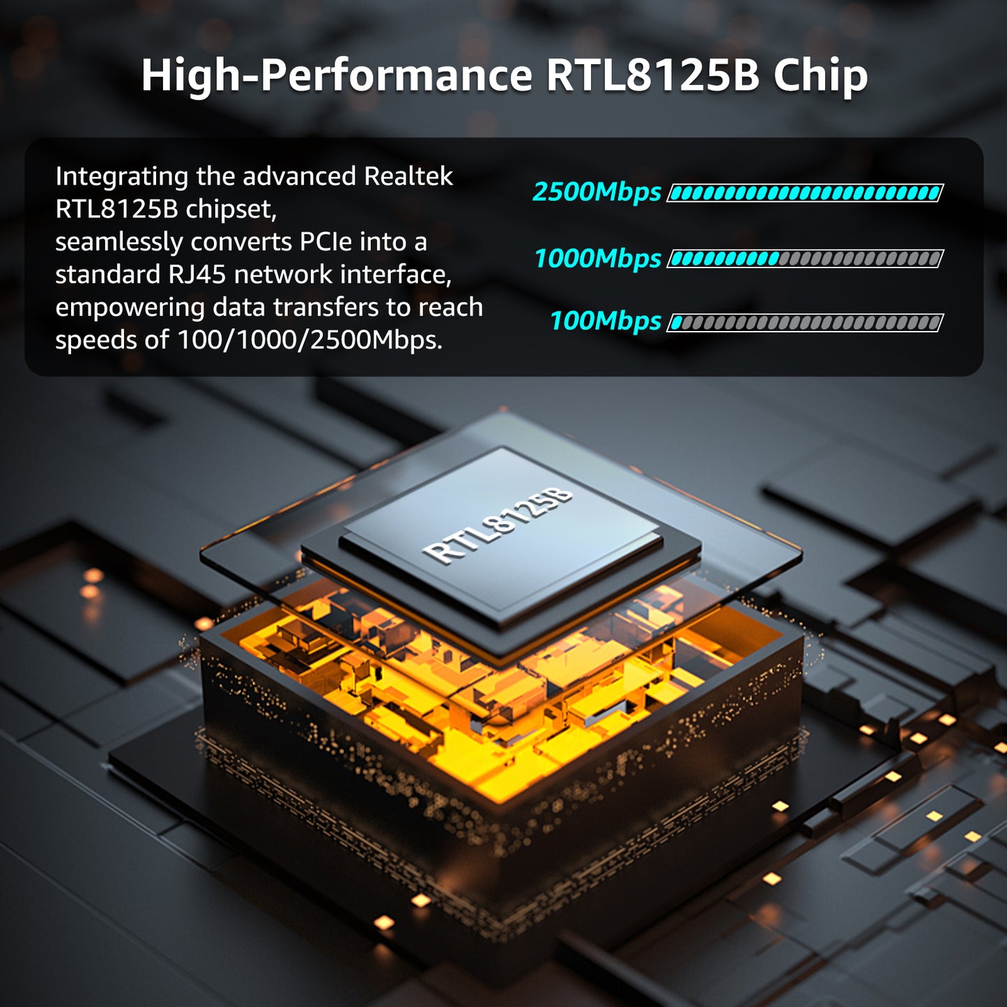 Carte réseau PCIe 2,5 G Base-T avec Realtek RTL8125B – Transformez l'emplacement PCIe en port Ethernet 2,5 G, carte Ethernet Gigabit PCI Express 2500/1000/100 Mbps, prend en charge Windows 11/10/8.1/8/7 et Linux OS