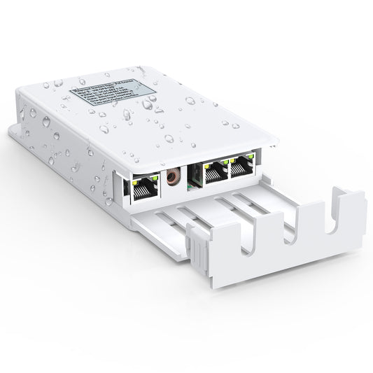 2-Port Outdoor PoE Gigabit Extender, 1 in 2 Out PoE Repeater with 1000Mbps, IEEE802.3af/at Compatible, IP65 Waterproof, Extend Additional 100m(328ft) of Power and Data Transmission, Plug & Play
