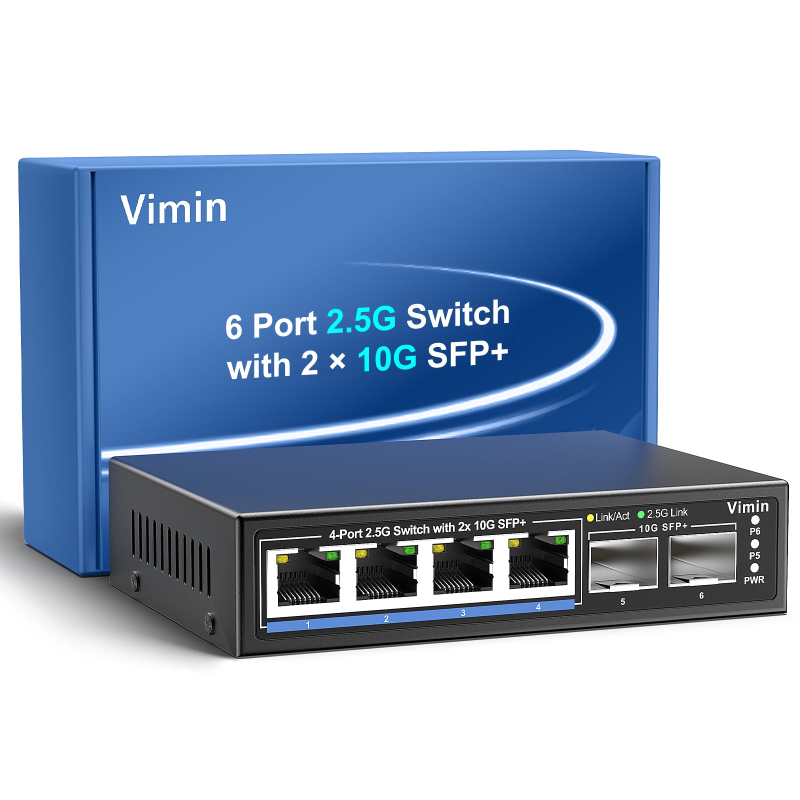 Switch Réseau 6 Ports 2.5G + 2 Ports 10G SFP+ – VIMIN Non Géré 60Gbps, Idéal NAS 2.5G, Gaming, WiFi 6 & Serveur