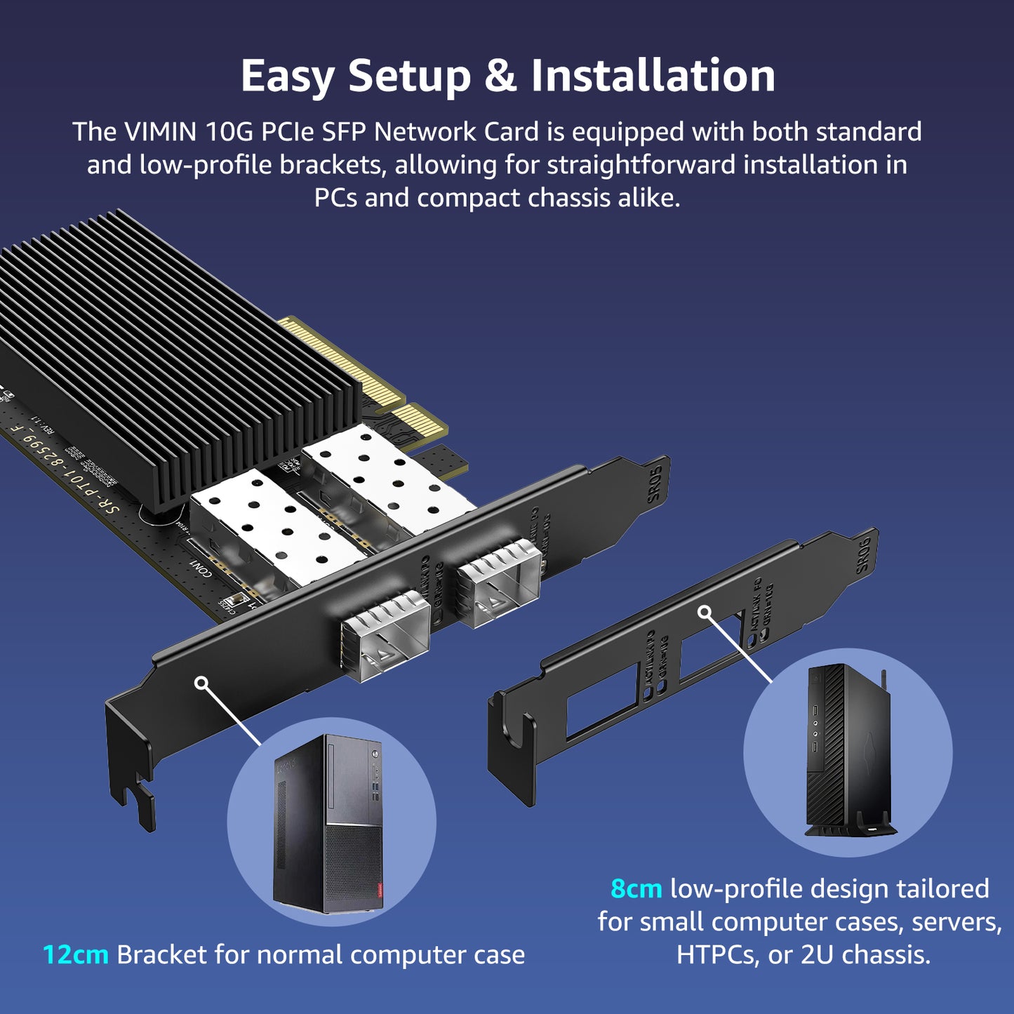 10Gb SFP+ PCIe NIC Network Card with Dual 10Gbps SFP+ Port, Intel 82599(X520-DA2) Chip, VIMIN 10G Ethernet LAN Adapter Support Windows7/8/10/11/Linux/VMware, Compatible with PCI Express X8 & X16