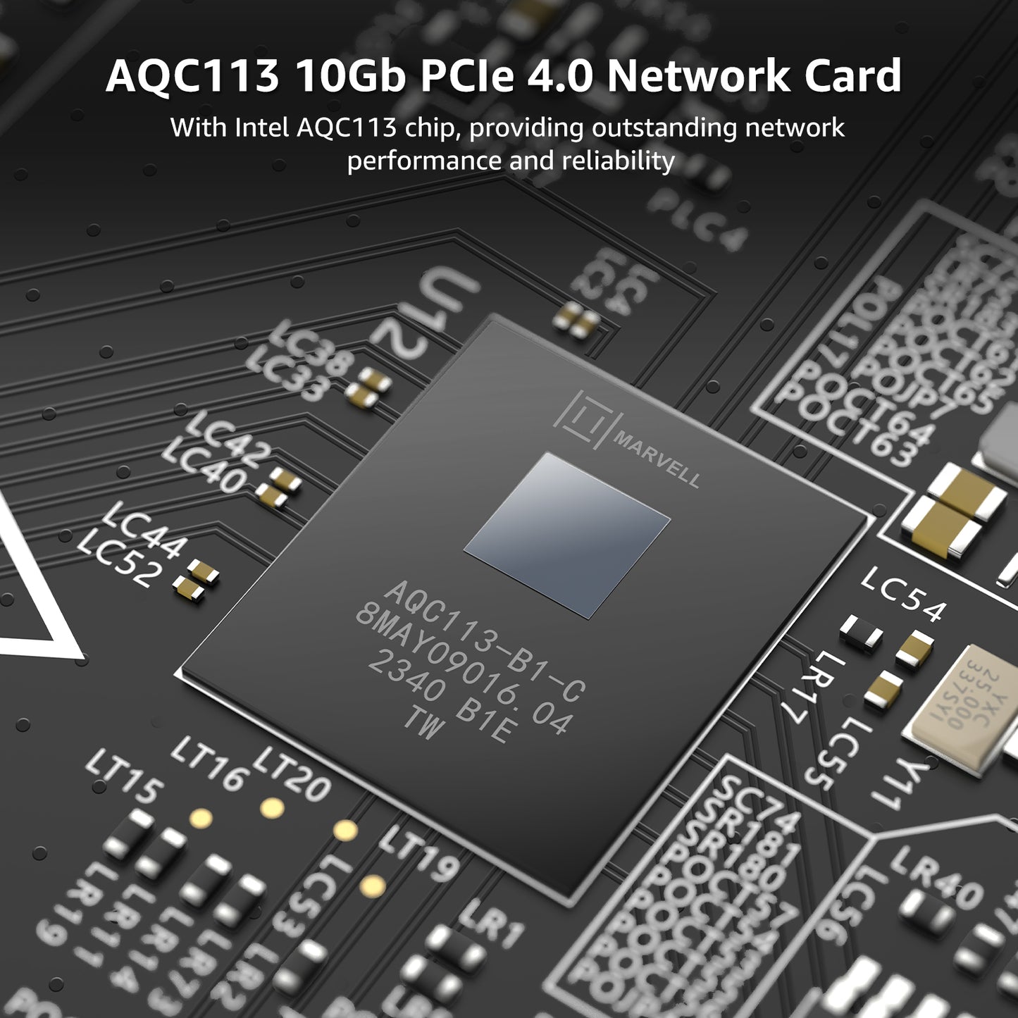 10G PCIE4.0×1 Network Card, Marvel AQC113 Controller, VIMIN 10Gb Base-T Ethernet Adapter Card Compatible with PCI Express X1,X4,X8,X16, 10G NIC RJ45 Port Support Windows/Windows Server/Linux/VMware