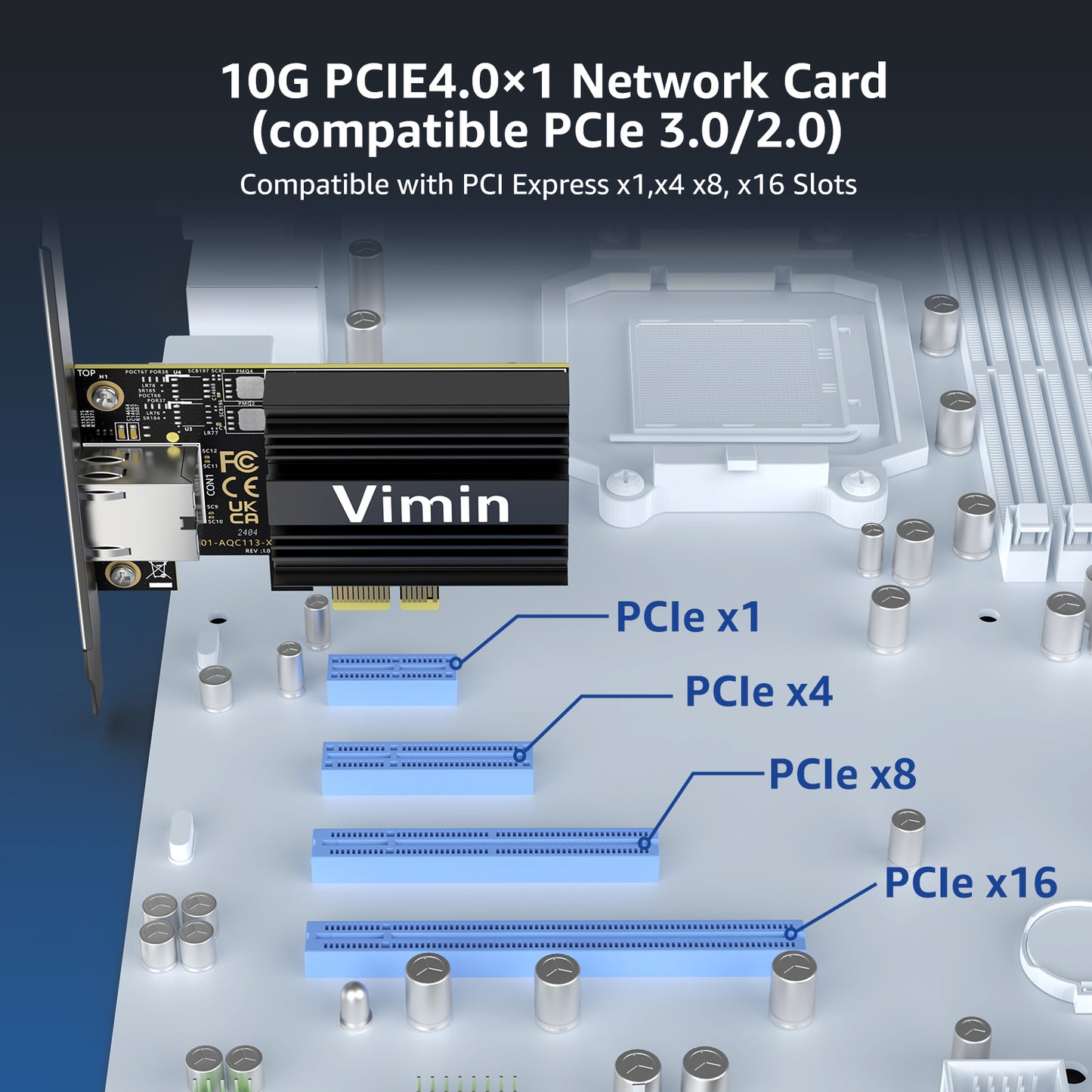 10G PCIE4.0×1 Network Card, Marvel AQC113 Controller, VIMIN 10Gb Base-T Ethernet Adapter Card Compatible with PCI Express X1,X4,X8,X16, 10G NIC RJ45 Port Support Windows/Windows Server/Linux/VMware