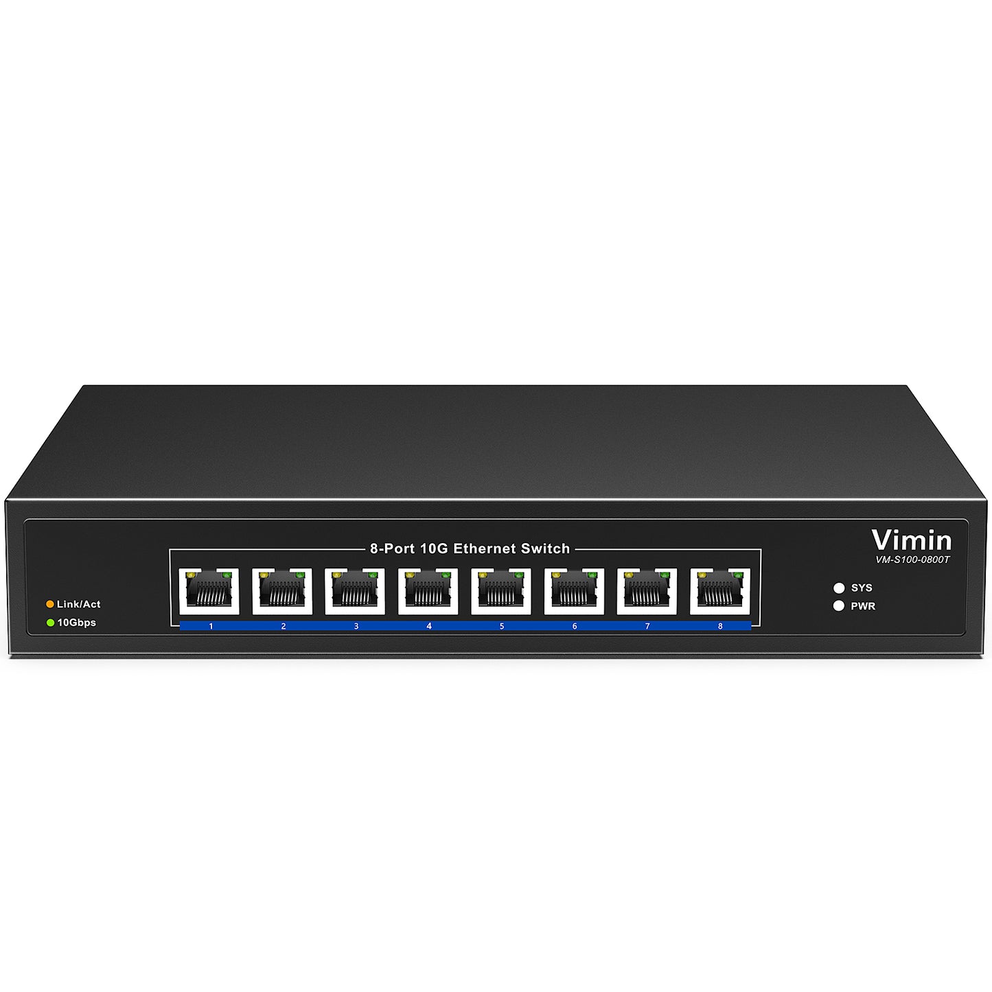 8-Port 10G Unmanaged Ethernet Switch, VIMIN 10Gbe Network Switch Support 100M/1000M/2.5G/5G/10G Speed Auto-Negotiation, for 10G NAS Network, Plug & Play, 160Gbps Switching Capacity