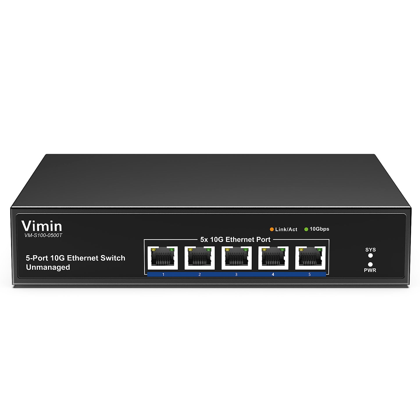 5-Port 10G Unmanaged Ethernet Switch, VIMIN 10Gbe Network Switch Support 100M/1000M/2.5G/5G/10G Speed Auto-Negotiation, for 10G NAS Network, Plug & Play, 100Gbps Switching Capacity