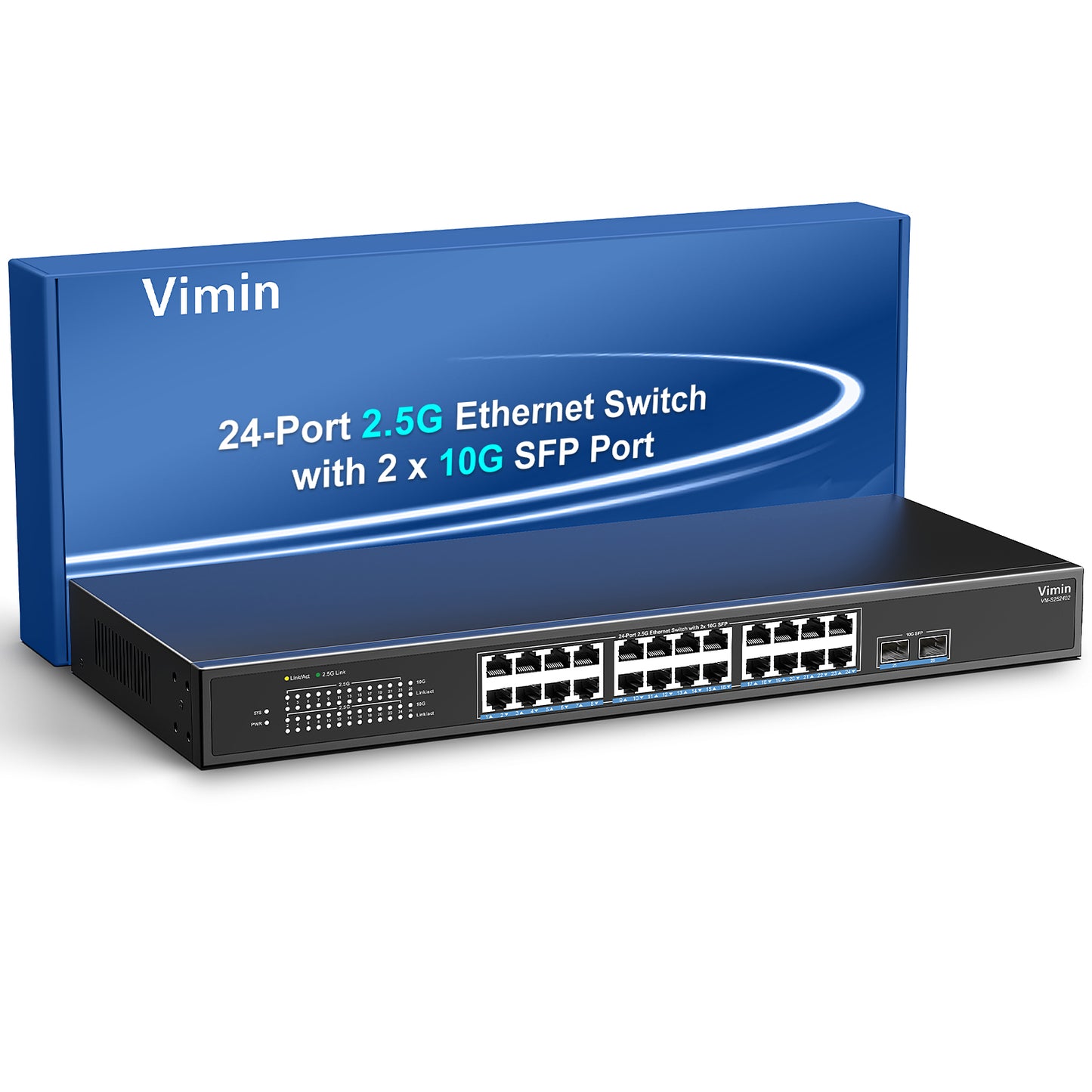 26 Port 2.5G Unmanaged Network Switch, 24X 2.5Gbase-T Ethernet Ports, 2X 10G SFP+, 120Gbps Switching Capacity, Metal Housing, Fanless, 19-inch Rack Mount, Work for 2.5Gbps NAS, Wireless AP & PC