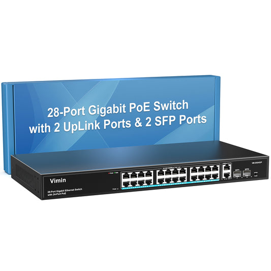 24 Port Gigabit PoE Switch with 2 Uplink Gigabit & 2 SFP Ports, 24-Port Ethernet PoE Switch Unmanaged w/ 320W High Power, Support IEEE802.3af/at, VLAN, Rack-Mount, Sturdy Metal Housing