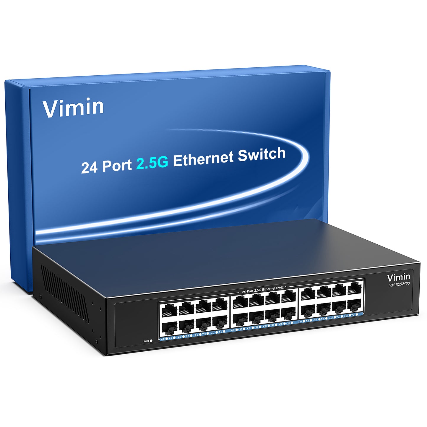 2.5G Switch Unmanaged, Vimin 24 Port 2.5GB Base-T Ethernet Switch, 2.5Gb Network Switch Plug & Play, Compatible with 10/100/1000/2500Mbps, Metal Housing, Fanless, for 2.5Gbps NAS, Wireless AP & PC