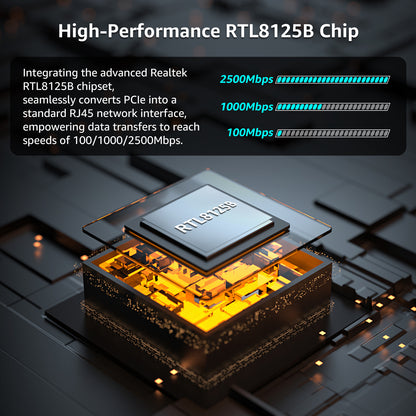 Carte réseau PCIe 2,5 G Base-T avec Realtek RTL8125B – Transformez l'emplacement PCIe en port Ethernet 2,5 G, carte Ethernet Gigabit PCI Express 2500/1000/100 Mbps, prend en charge Windows 11/10/8.1/8/7 et Linux OS 