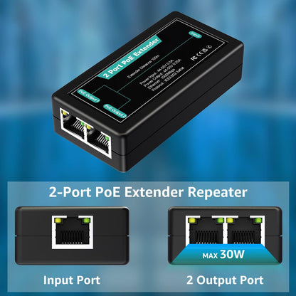 VIMIN 2-Port Gigabit PoE Extender, 1 in 2 Out Indoor PoE Repeater Support IEEE802.3af/at with 1000Mbps, Extend Additional 100m(328ft) of Power and Data Transmission, Plug & Play, Mini Size