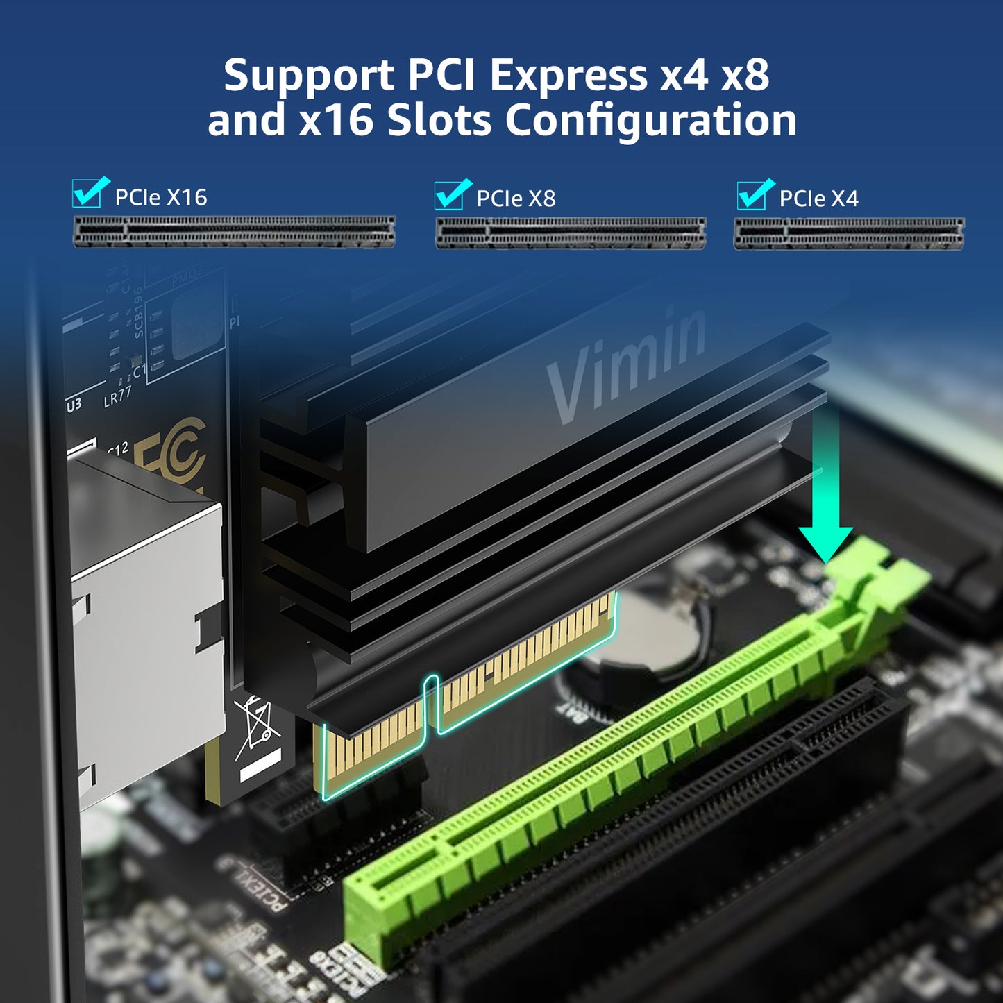 10G PCI-e Network Card with 10Gbps RJ45 Ports, Marvel AQC113 Controller, VIMIN 10Gb Ethernet Adapter Card Compatible with PCI Express X8, X16, Support Windows/Windows Server/Linux/VMware