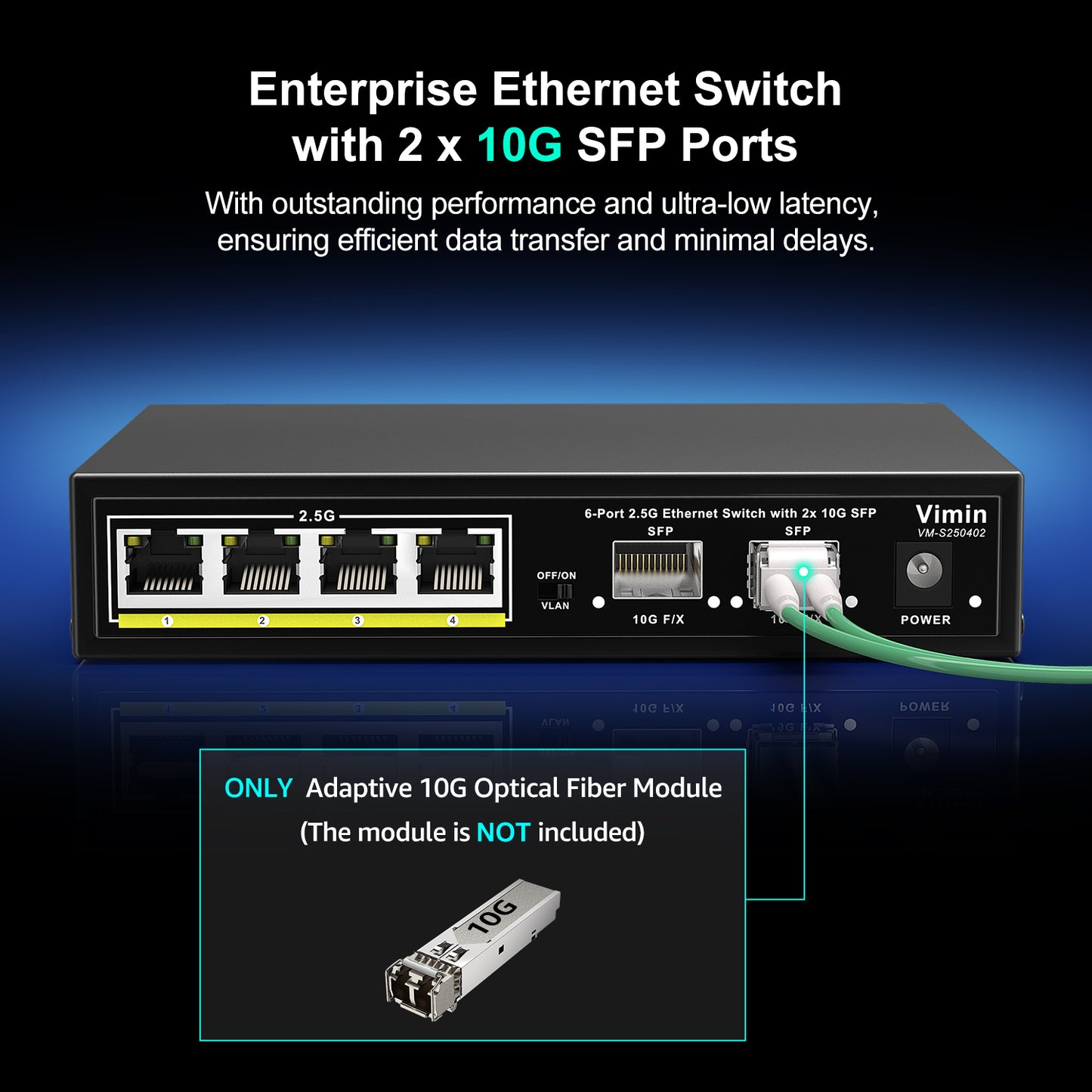 6 Port 2.5G Unmanaged Network Switch, 4X 2.5Gbase-T Ports, 2X 10G SFP, 60Gbps Ethernet Switching Capacity, One-Key VLAN, Metal Housing, Fanless, Work for 2.5Gbps NAS, Wireless AP & PC