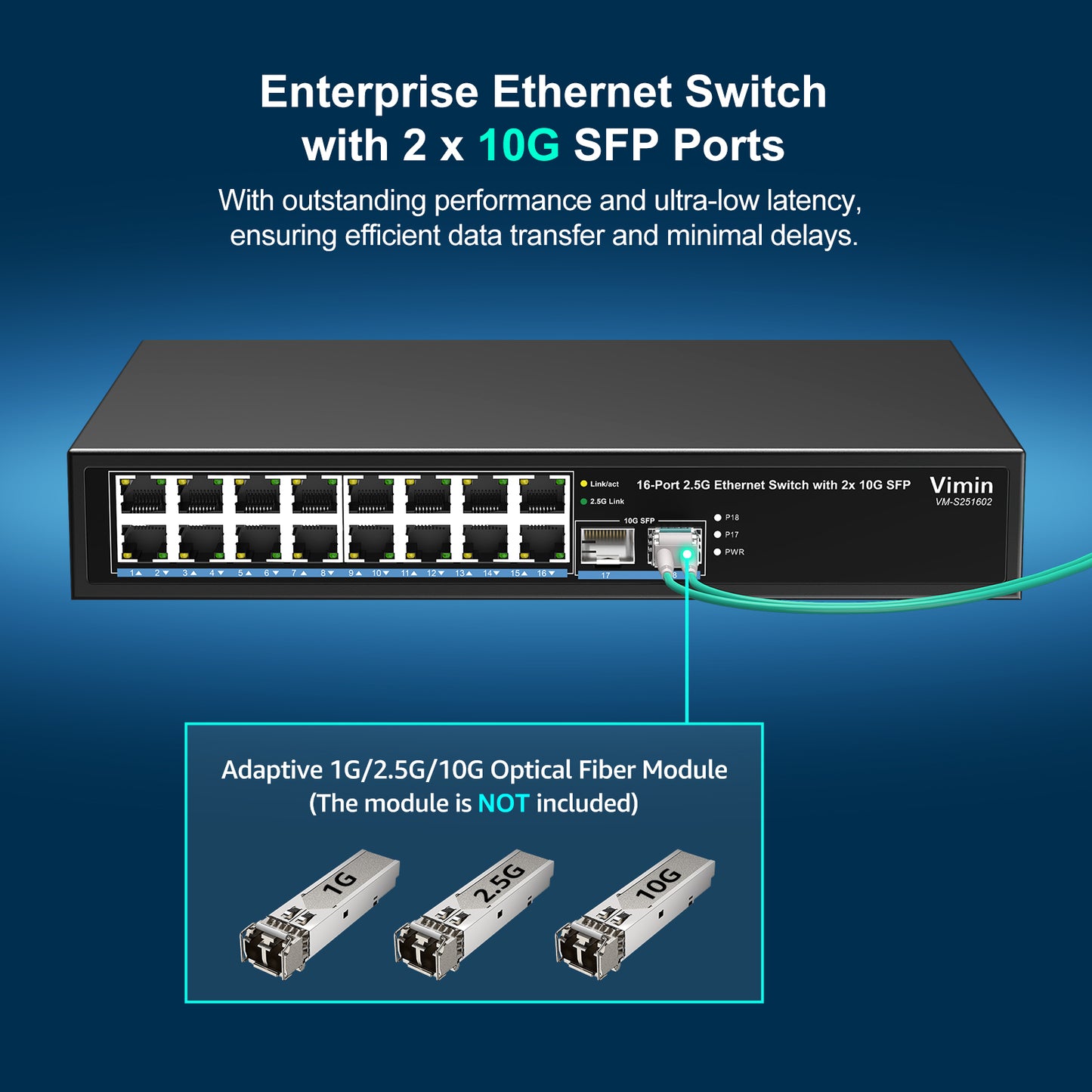 18 Port 2.5G Unmanaged Network Switch, 16X 2.5Gbase-T Ethernet Ports, 2X 10G SFP+, 120Gbps Switching Capacity, Metal Housing, Fanless, 19-inch Rack Mount, Work for 2.5Gbps NAS, Wireless AP & PC