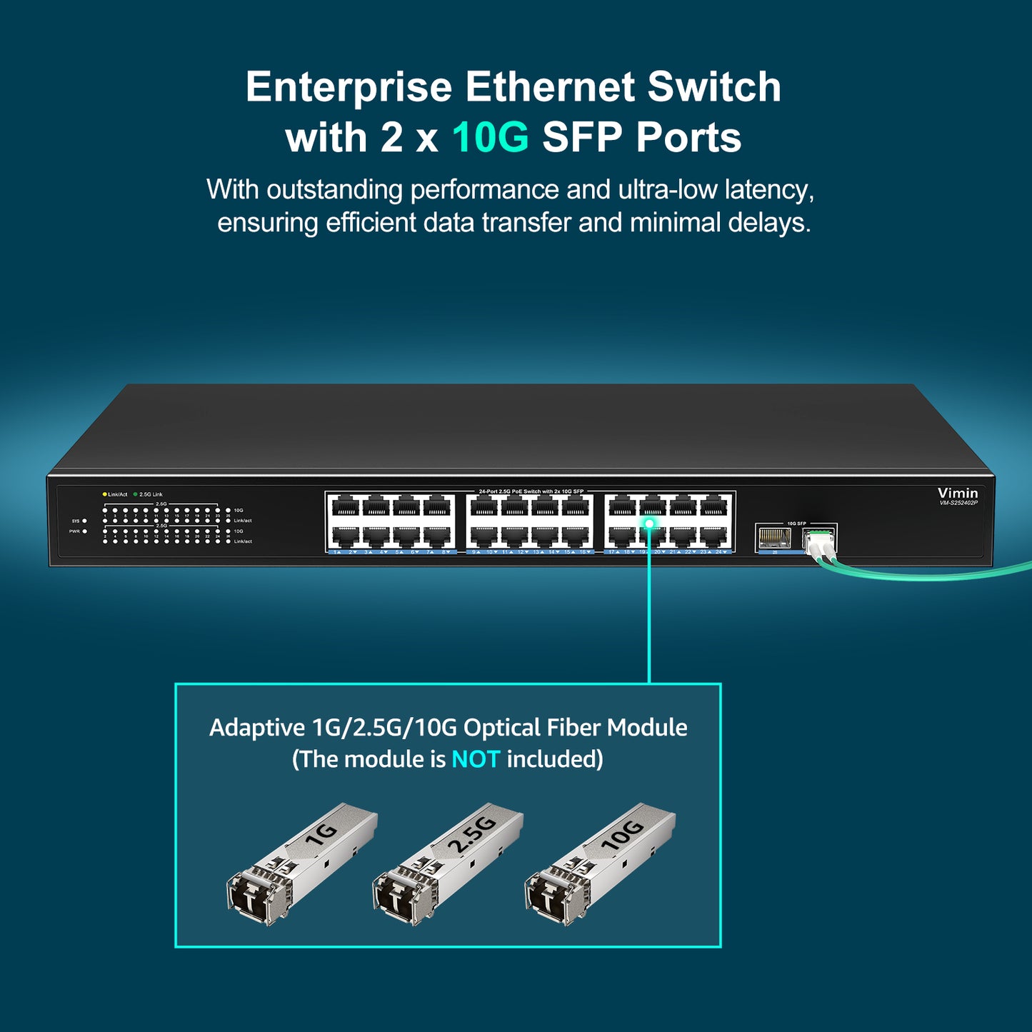 26-Port 2.5G PoE Switch Unmanaged, 24× 2.5G Base-T PoE Ports, 2× 10Gbps SFP, 24 Port PoE Switch w/ 60Gbps Ethernet Switching Capacity, Support IEEE802.3af/at, 65W, VLAN, Metal Housing, Fanless