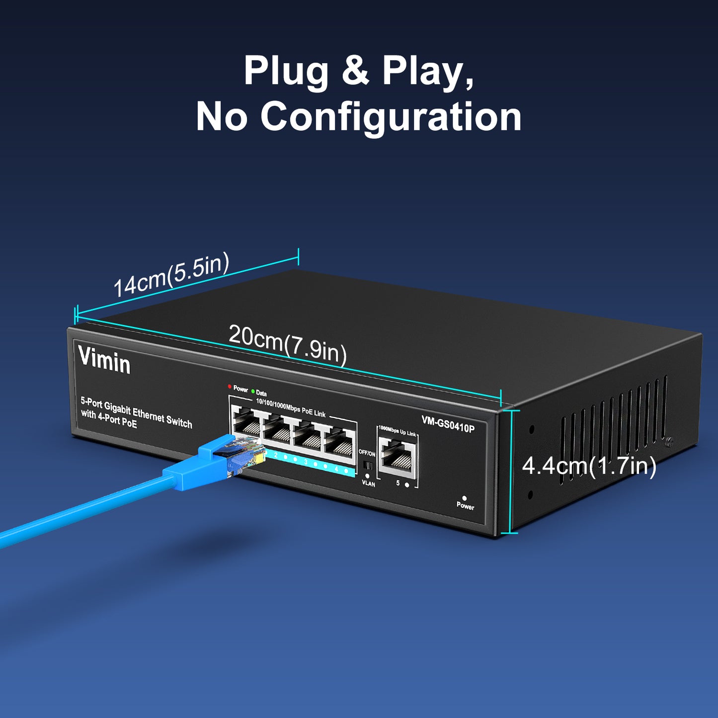 4 Port Gigabit PoE Switch with 1 Uplink Gigabit Ports, 5 Port Unmanaged Ethernet PoE Switch with 72W Power, Support IEEE802.3af/at, VLAN, Metal Housing, Desktop or Wall-Mount, Plug & Play