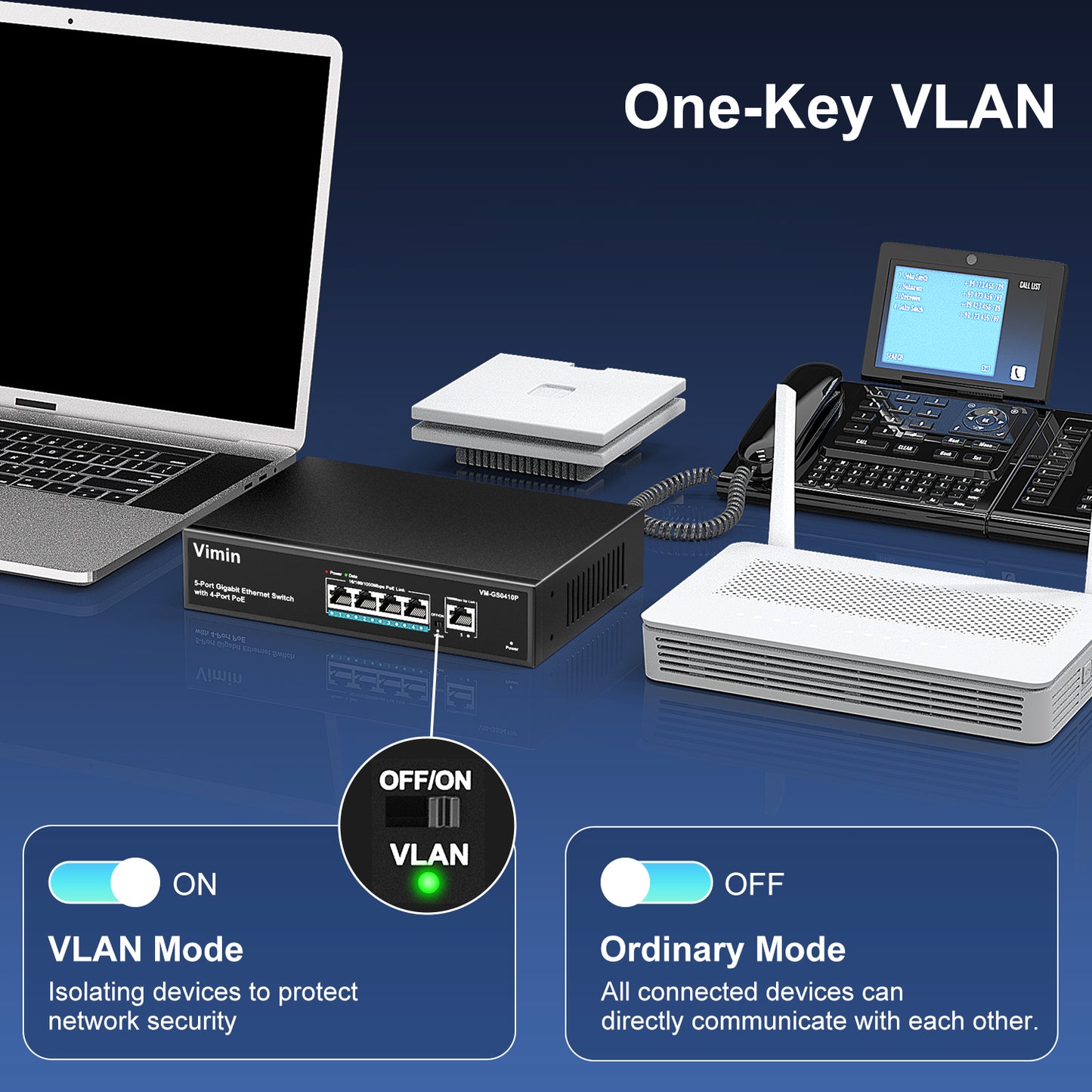 4 Port Gigabit PoE Switch with 1 Uplink Gigabit Ports, 5 Port Unmanaged Ethernet PoE Switch with 72W Power, Support IEEE802.3af/at, VLAN, Metal Housing, Desktop or Wall-Mount, Plug & Play