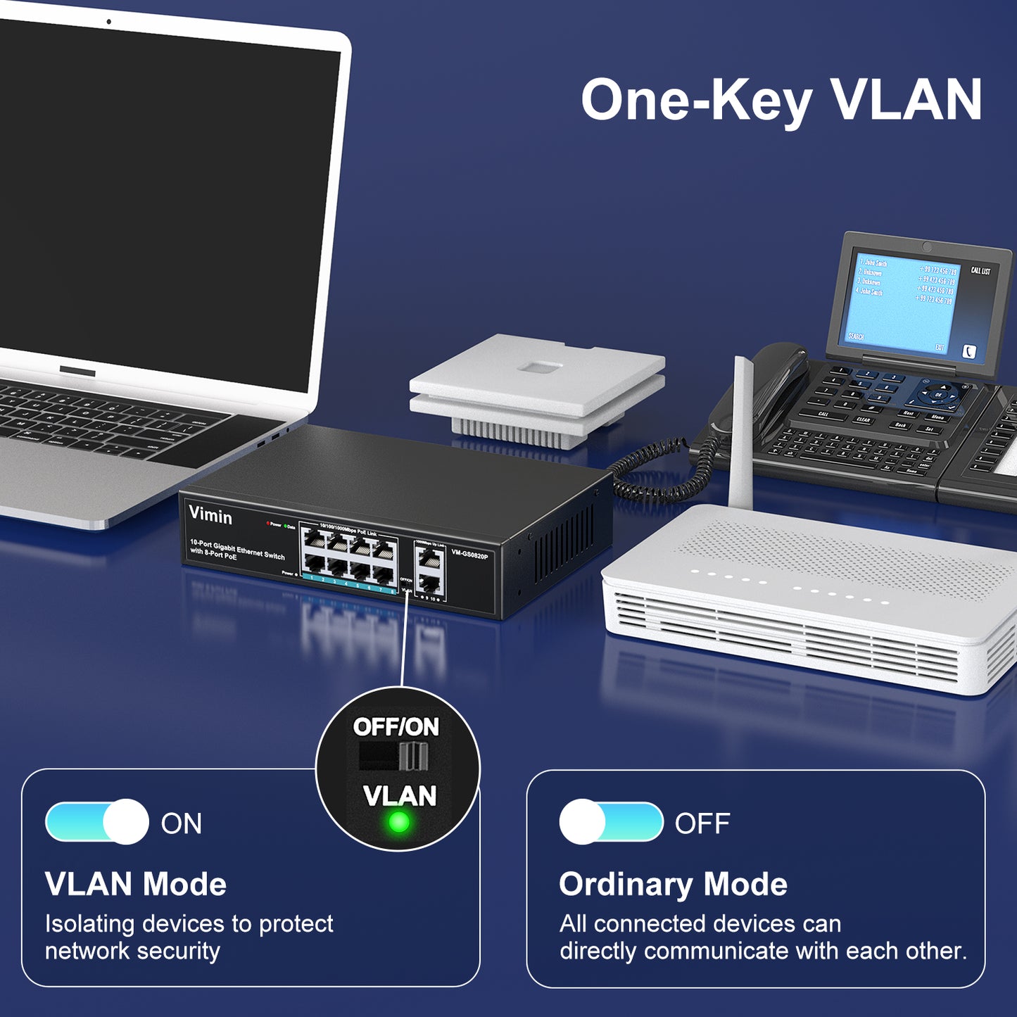 Switch PoE Gigabit 8 ports avec 2 ports Gigabit de liaison montante, commutateur PoE Ethernet non géré 10 ports avec puissance 120 W, prise en charge IEEE802.3af/at, VLAN, boîtier métallique, bureau ou montage mural, Plug &amp; Play 