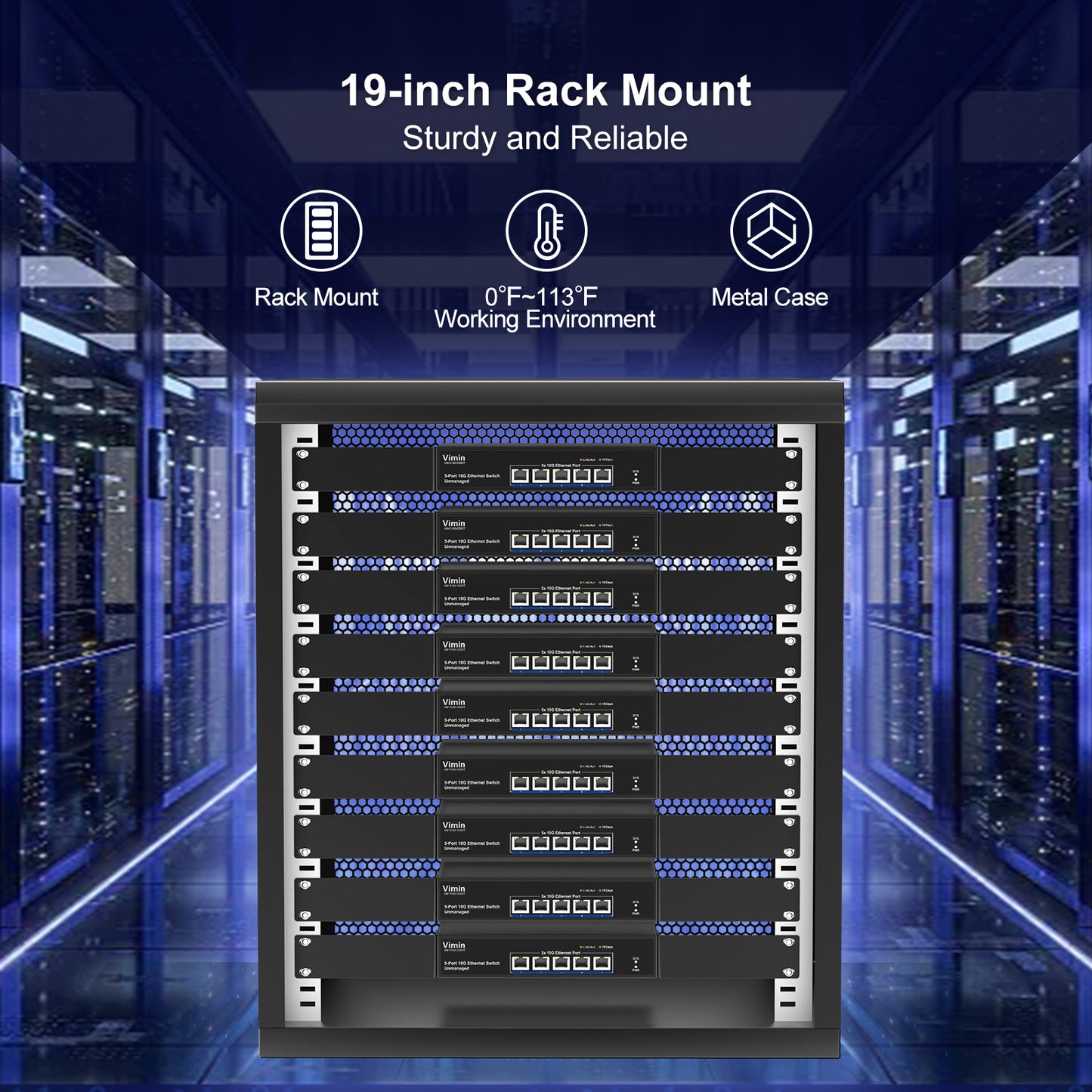 5-Port 10G Unmanaged Ethernet Switch, VIMIN 10Gbe Network Switch Support 100M/1000M/2.5G/5G/10G Speed Auto-Negotiation, for 10G NAS Network, Plug & Play, 100Gbps Switching Capacity