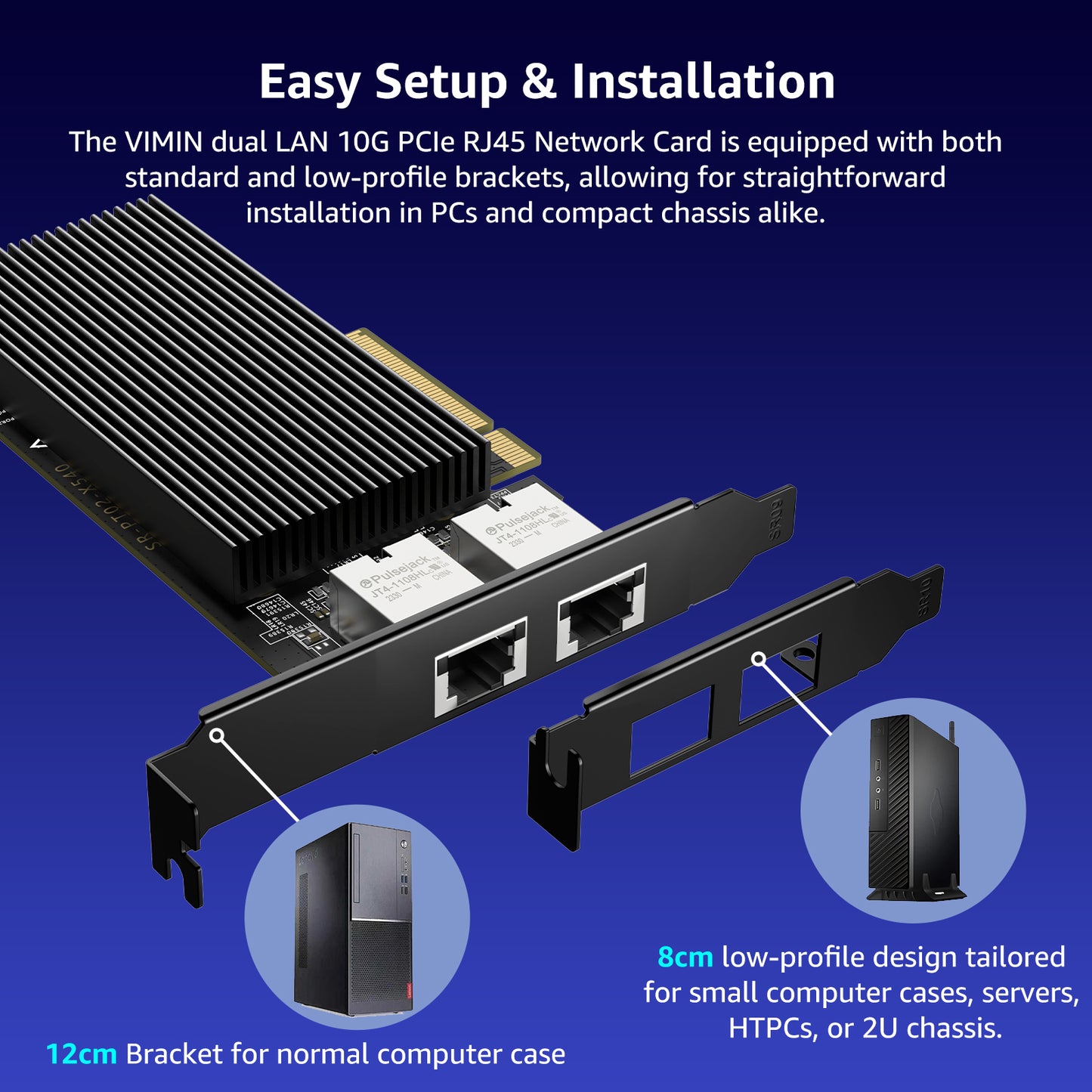 10G PCI-E Network Card with 10Gbps Dual RJ45 Ports, Intel X540-T2 Conrtoller, VIMIN 10Gb Ethernet Adapter Card Compatible with PCI Express X8, X16, Support Windows/Windows Server/Linux/VMware