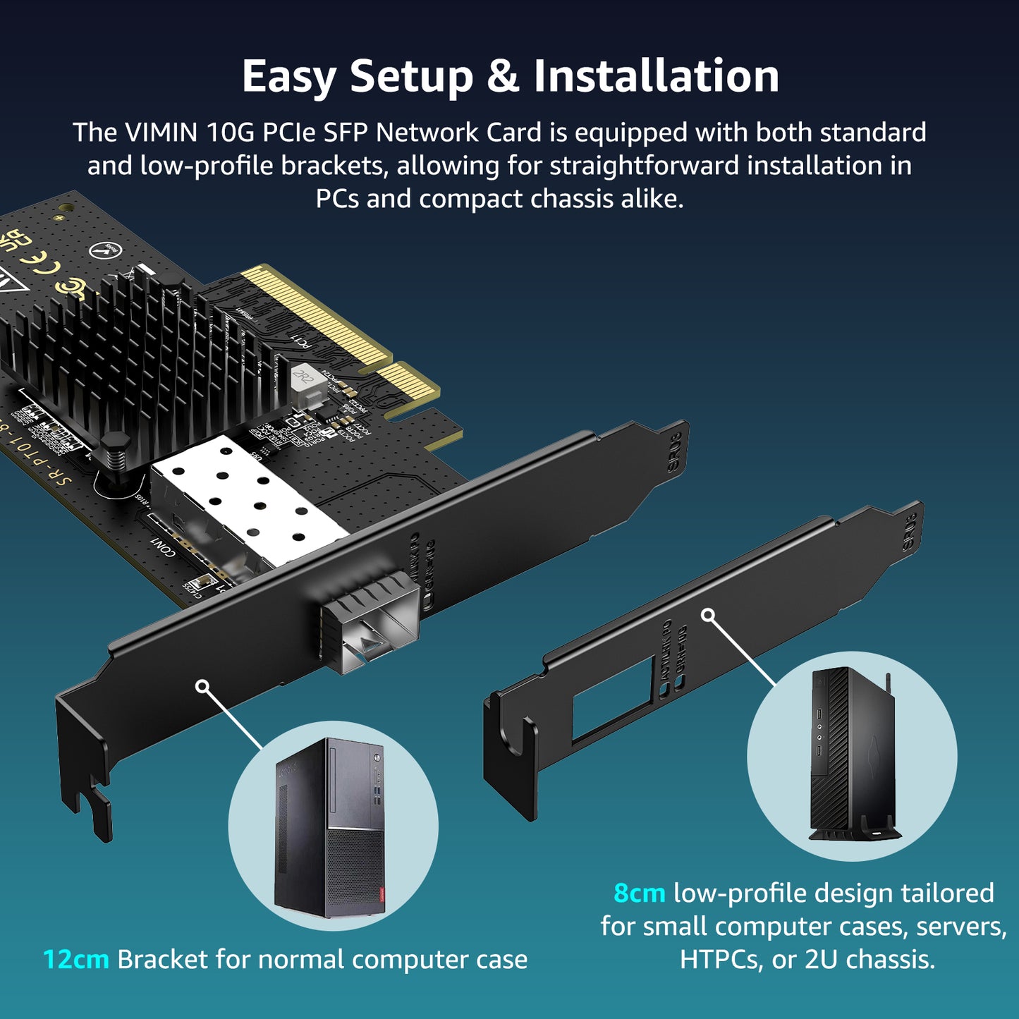 10Gb SFP PCIe Network Card with Intel 82599(X520-DA1) Controller, VIMIN 10G Ethernet Adapter NIC with Single 10Gbps SFP+ Port, Compatible Express PCIe X8 & X16, Support Windows 7/8/10/11/Linux/VMware