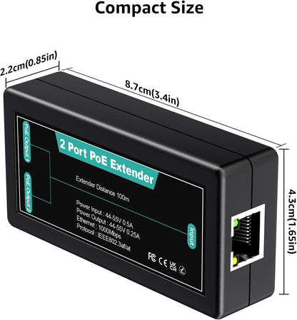 VIMIN 2-Port Gigabit PoE Extender, 1 in 2 Out Indoor PoE Repeater Support IEEE802.3af/at with 1000Mbps, Extend Additional 100m(328ft) of Power and Data Transmission, Plug & Play, Mini Size