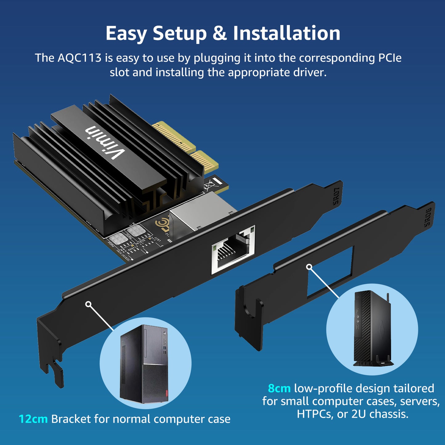 10G PCI-e Network Card with 10Gbps RJ45 Ports, Marvel AQC113 Controller, VIMIN 10Gb Ethernet Adapter Card Compatible with PCI Express X8, X16, Support Windows/Windows Server/Linux/VMware