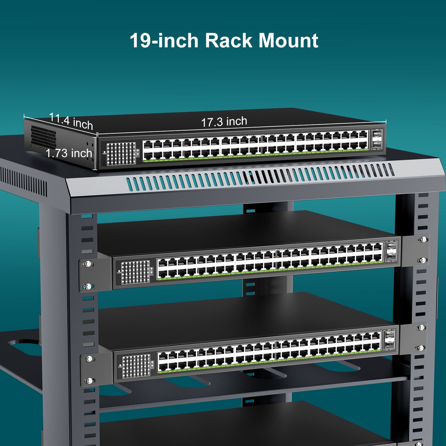 48-Port Gigabit PoE Switch Unmanaged with 2X 1000Mbps Uplink SFP Port, VIMIN 50-Port PoE Ethernet Switch Support IEEE802.3af/at, 400W Power, Plug and Play, Metal Case, Rack-Mount