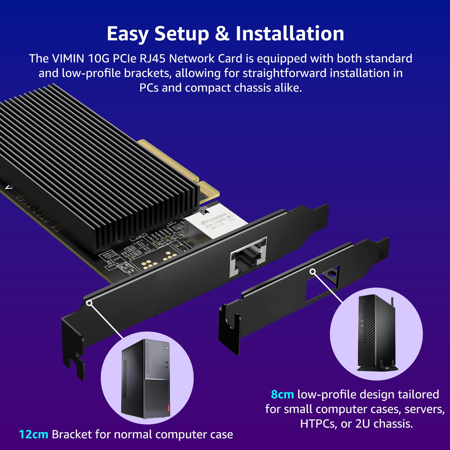 10G PCI-E Network Card with 10Gbps Single RJ45 Port, Intel X540-T1 Conrtoller, VIMIN 10Gb Base-T PCI-e Network Card Compatible with PCI Express X8, X16, Support Windows/Windows Server/Linux/VMware