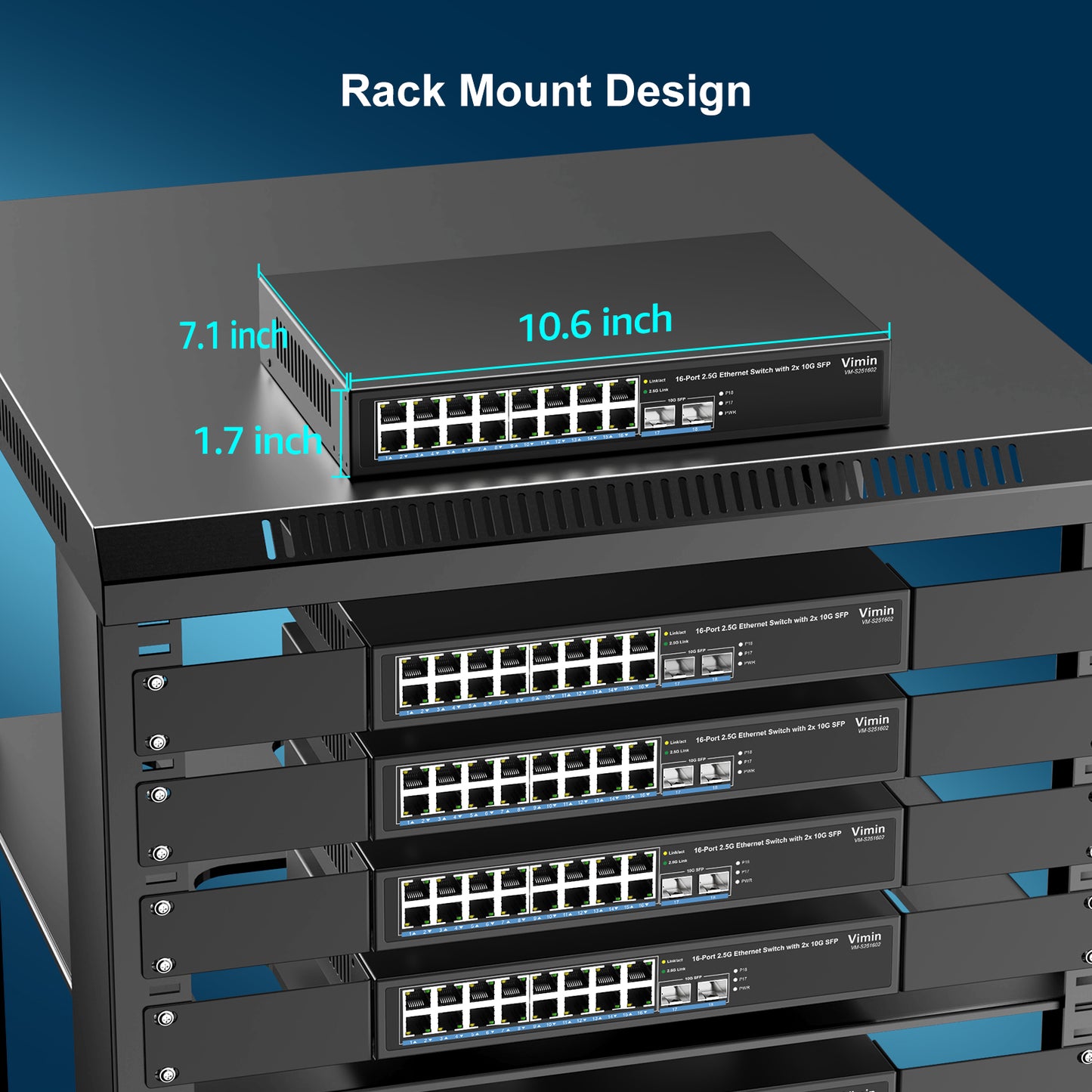 18 Port 2.5G Unmanaged Network Switch, 16X 2.5Gbase-T Ethernet Ports, 2X 10G SFP+, 120Gbps Switching Capacity, Metal Housing, Fanless, 19-inch Rack Mount, Work for 2.5Gbps NAS, Wireless AP & PC