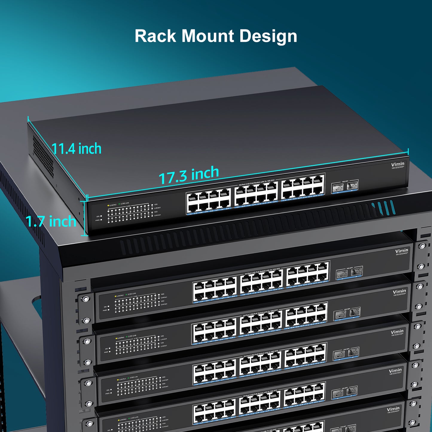 26-Port 2.5G PoE Switch Unmanaged, 24× 2.5G Base-T PoE Ports, 2× 10Gbps SFP, 24 Port PoE Switch w/ 60Gbps Ethernet Switching Capacity, Support IEEE802.3af/at, 65W, VLAN, Metal Housing, Fanless