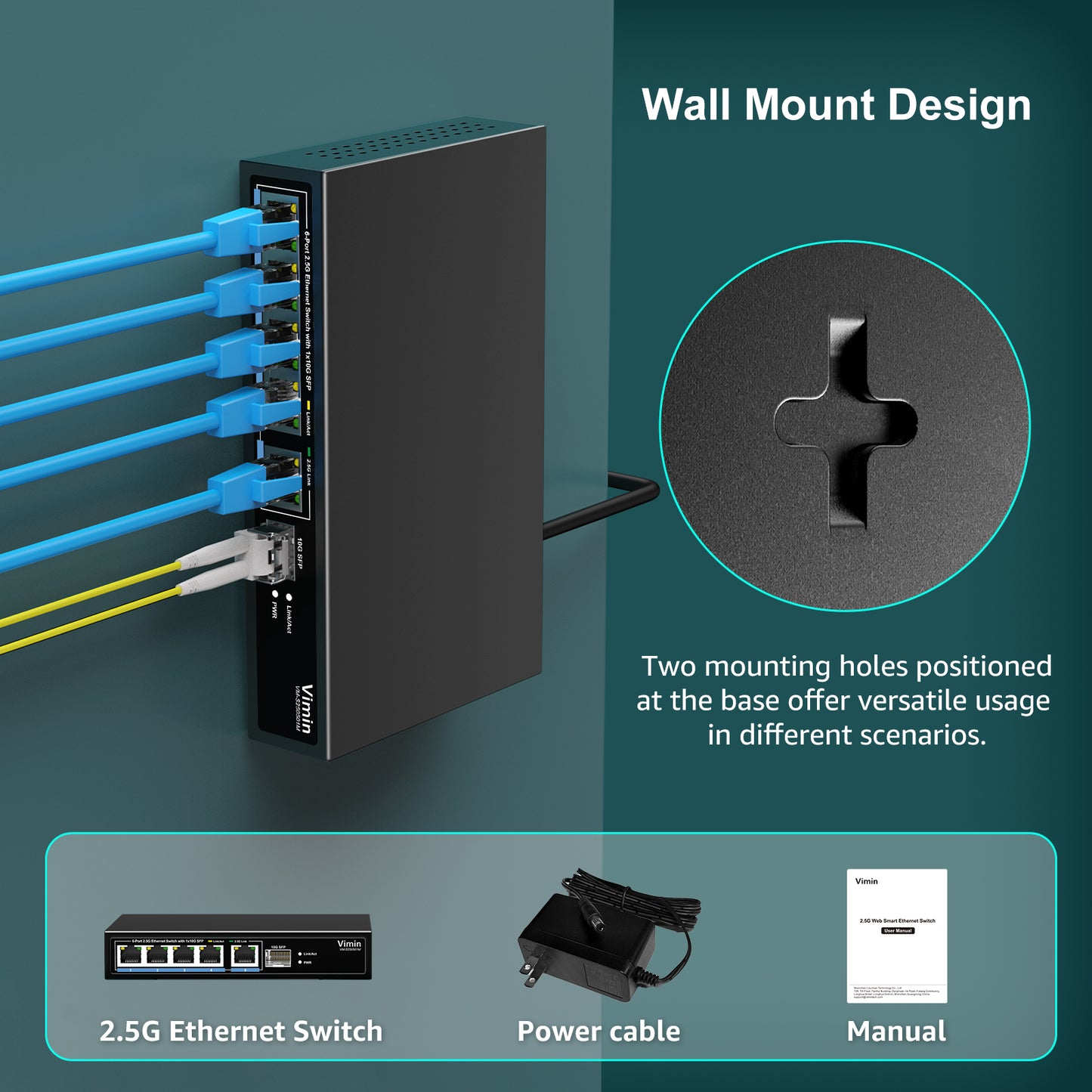 5 Port 2.5G Base-T Smart Web Ethernet Switch Managed with 10Gbps SFP Port, Compatible with 100/1000/2500Mbps Network, VIMIN 6-Port 2.5 Gigabit Managed Network Switch for 2.5G NAS, PC, Wireless AP