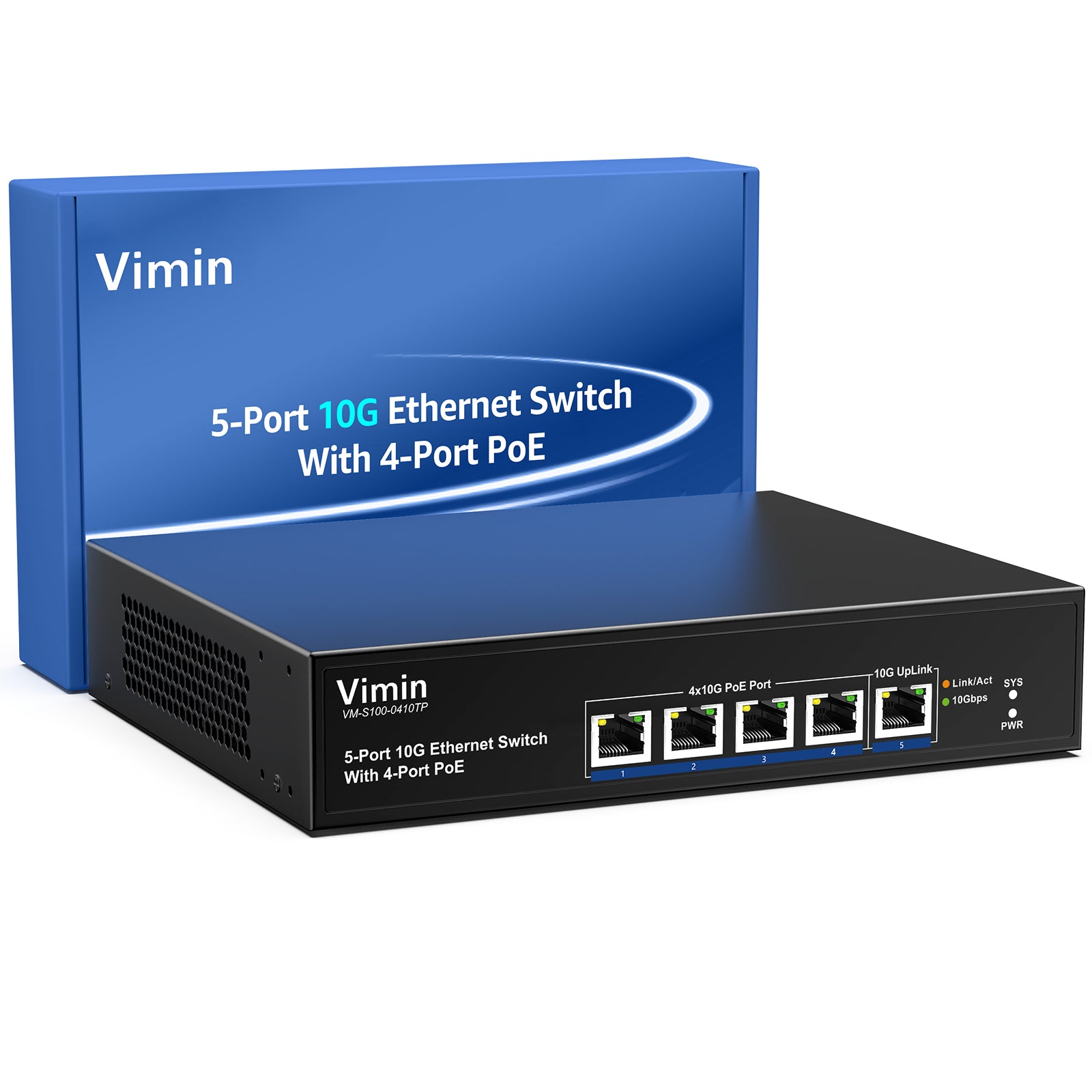 4-Port 10G PoE+ Switch +10G Uplink Port, IEEE802.3af/at, 65W | VIMIN