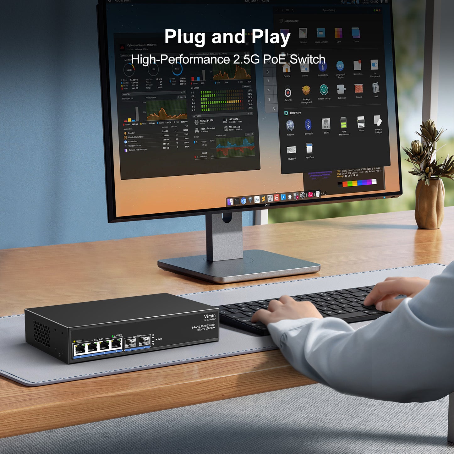 Switch PoE 6 ports 2,5 G non géré, 4 ports PoE 2,5 GBase-T, 2 ports SFP 10 Gbit/s, commutateur PoE 4 ports avec capacité de commutation Ethernet 60 Gbit/s, prise en charge IEEE802.3af/at, 65 W, VLAN, boîtier métallique, sans ventilateur 
