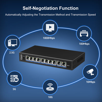 10-Port 10G/2.5G Ethernet Switch with Dual 10GBASE-T, Vimin 8X 2.5G +2 x 10Gb RJ45 Ports Unmanaged Switch, 80Gbps Capacity, 10G Switch Desktop/Wall Mount Network Switch for NAS, PC, Wireless AP