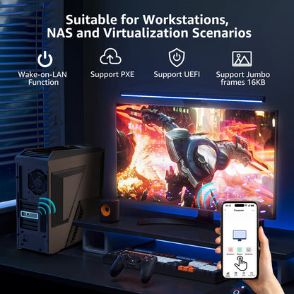 10G PCIE4.0×1 Network Card, Marvel AQC113 Controller, VIMIN 10Gb Base-T Ethernet Adapter Card Compatible with PCI Express X1,X4,X8,X16, 10G NIC RJ45 Port Support Windows/Windows Server/Linux/VMware