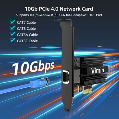 10G PCIE4.0×1 Network Card, Marvel AQC113 Controller, VIMIN 10Gb Base-T Ethernet Adapter Card Compatible with PCI Express X1,X4,X8,X16, 10G NIC RJ45 Port Support Windows/Windows Server/Linux/VMware