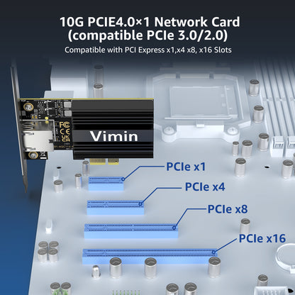 10G PCIE4.0×1 Network Card, Marvel AQC113 Controller, VIMIN 10Gb Base-T Ethernet Adapter Card Compatible with PCI Express X1,X4,X8,X16, 10G NIC RJ45 Port Support Windows/Windows Server/Linux/VMware