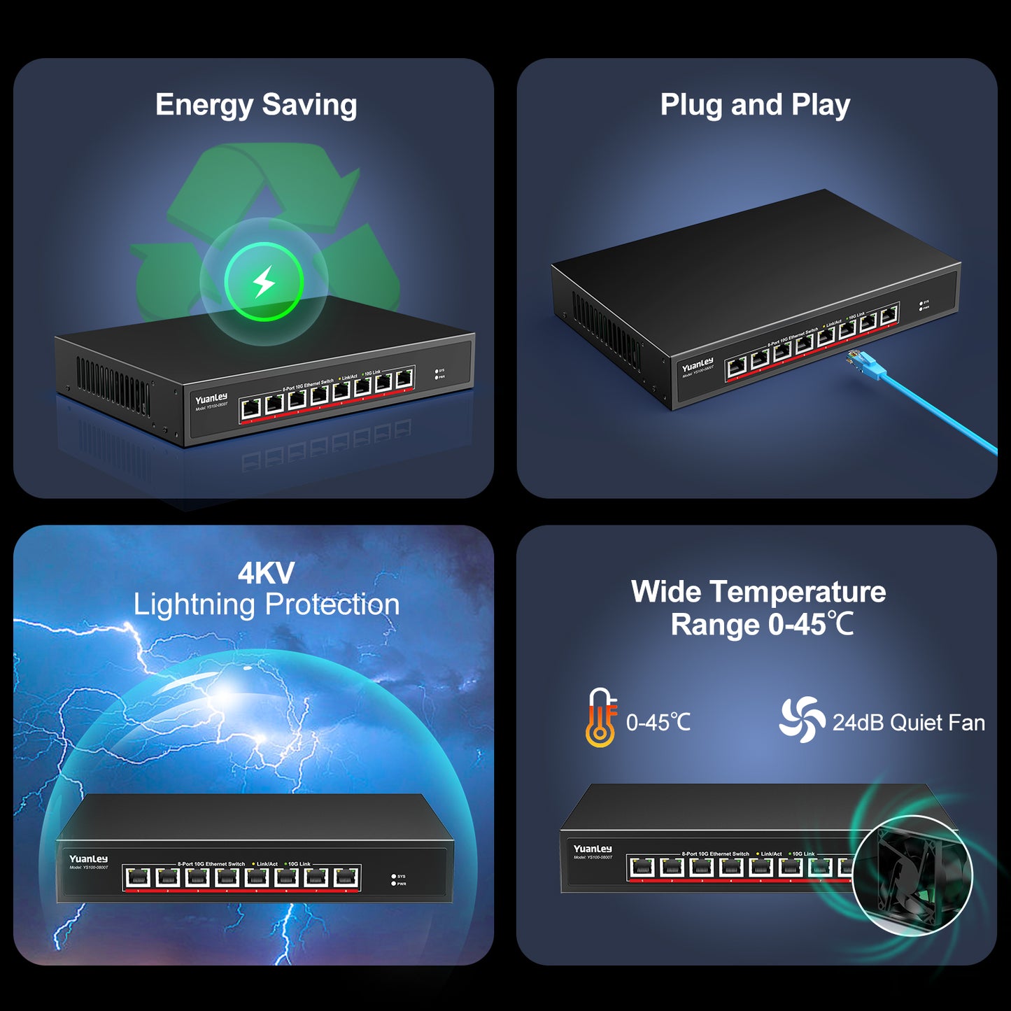 10G PCIE4.0×1 Network Card, Marvel AQC113 Controller, VIMIN 10Gb Base-T Ethernet Adapter Card Compatible with PCI Express X1,X4,X8,X16, 10G NIC RJ45 Port Support Windows/Windows Server/Linux/VMware