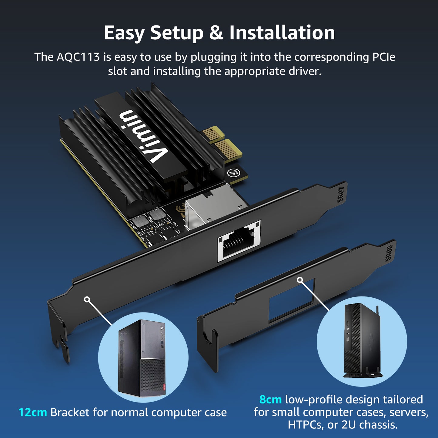 10G PCIE4.0×1 Network Card, Marvel AQC113 Controller, VIMIN 10Gb Base-T Ethernet Adapter Card Compatible with PCI Express X1,X4,X8,X16, 10G NIC RJ45 Port Support Windows/Windows Server/Linux/VMware