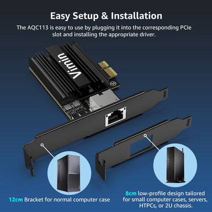 10G PCIE4.0×1 Network Card, Marvel AQC113 Controller, VIMIN 10Gb Base-T Ethernet Adapter Card Compatible with PCI Express X1,X4,X8,X16, 10G NIC RJ45 Port Support Windows/Windows Server/Linux/VMware